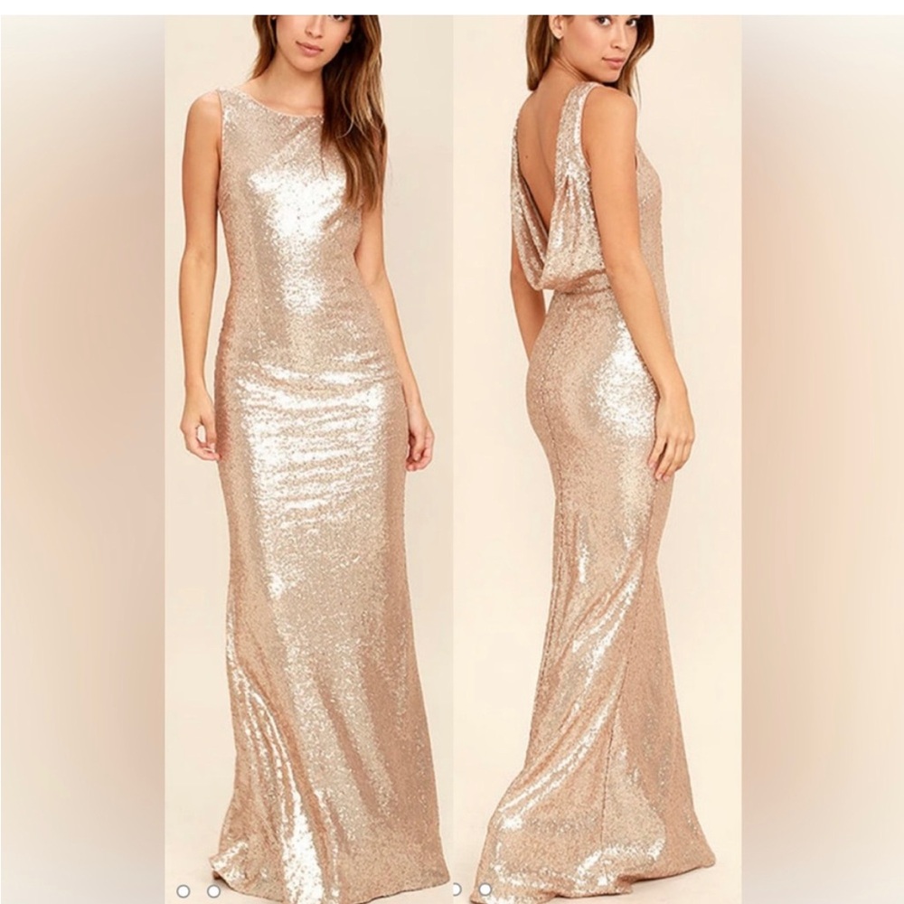 Lulus rose gold sequin backless dress